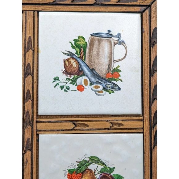 Vintage MCM Hand Carved Wood SERVING TRAY Ceramic Fruit Art Tile Trivet Mexico - Picture 8 of 10